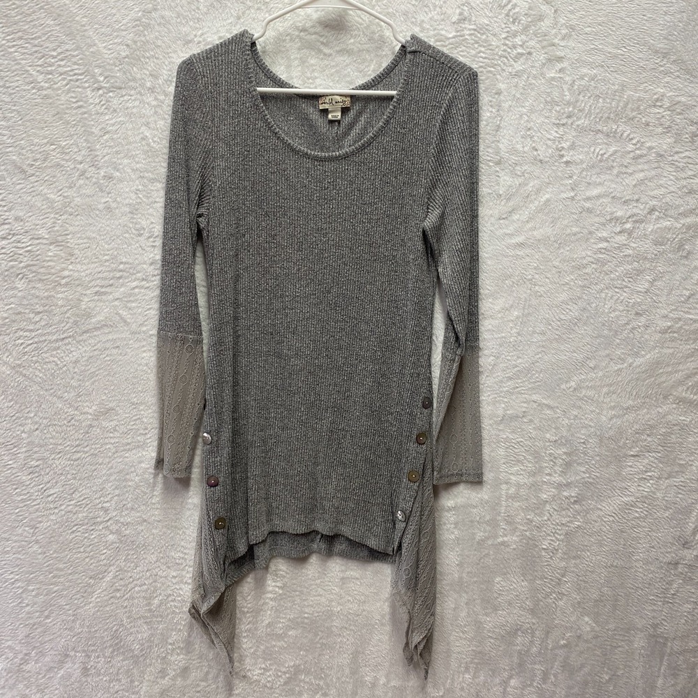 World Unity Handkerchief Lace Top Women Small Gray Whimsical Long Sleeve Fairy
